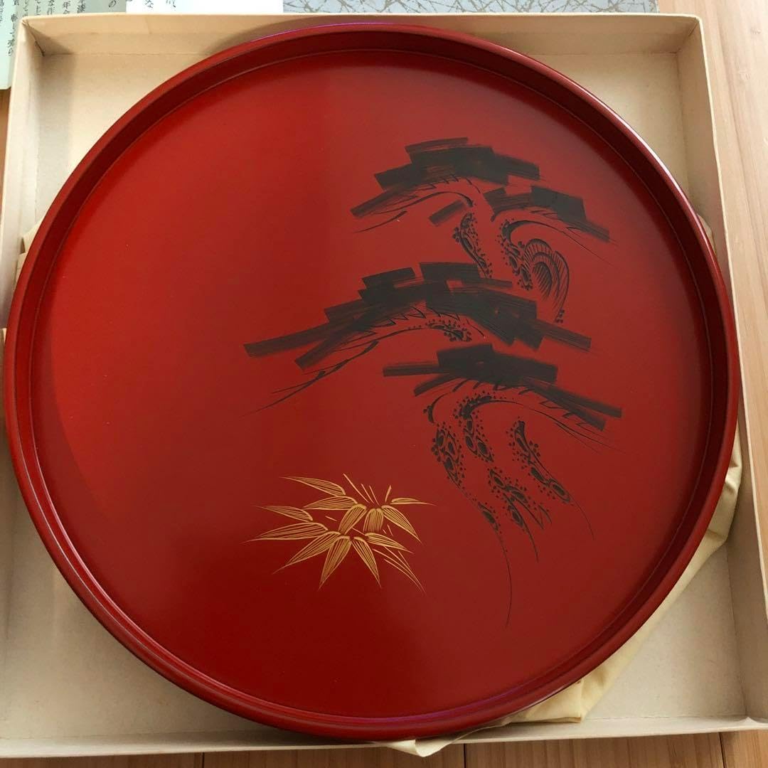 【輪島塗り】輪島塗　平盆 輪島塗 丸盆 平盆 お盆 漆器 黒 能登輪島 沈金 輪島塗り】輪島塗平盆